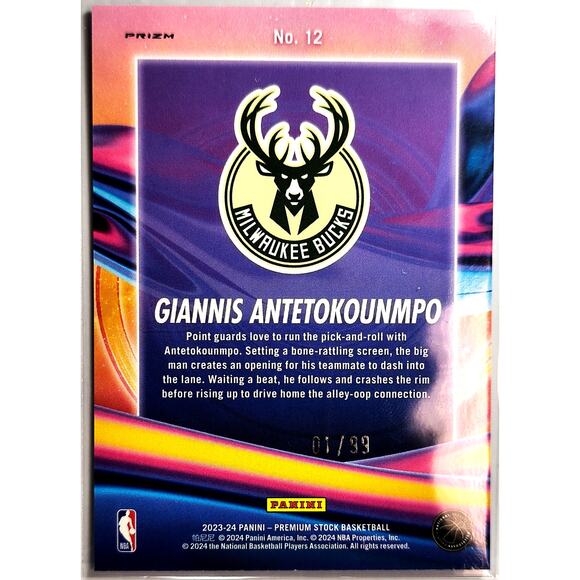 2023-24 Hoops Premium Stock Anti-Gravity GIANNIS ANTETOKOUNMPO Red Disco 01/99 - Picture 2 of 2